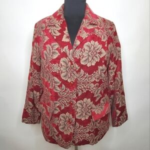 Vintage Tapestry Jacket Size 1X Denim & Co. Lined Floral Retro Button Up